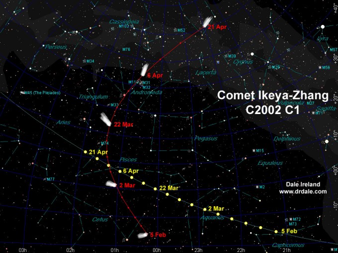 drha komety C/2002 C1 (Ikeya-Zhang) - mapka Dalea Irelanda