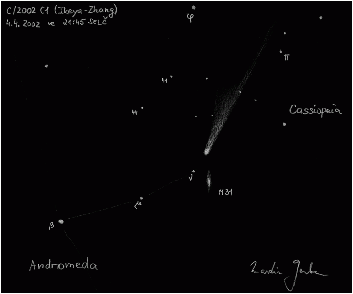 Kometa C/2002 C1 (Ikeya-Zhang) na kresb 4. dubna 2002