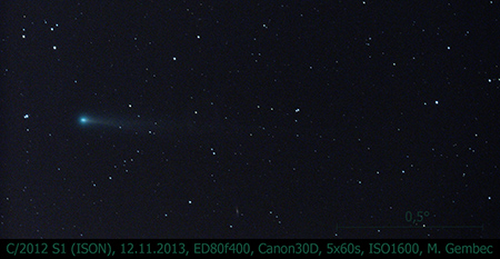 kometa C/2012 S1 (ISON), 12. 11. 2013, foto Martin Gembec