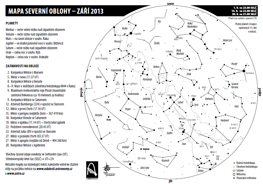 mapka oblohy září 2013 Aleš Majer