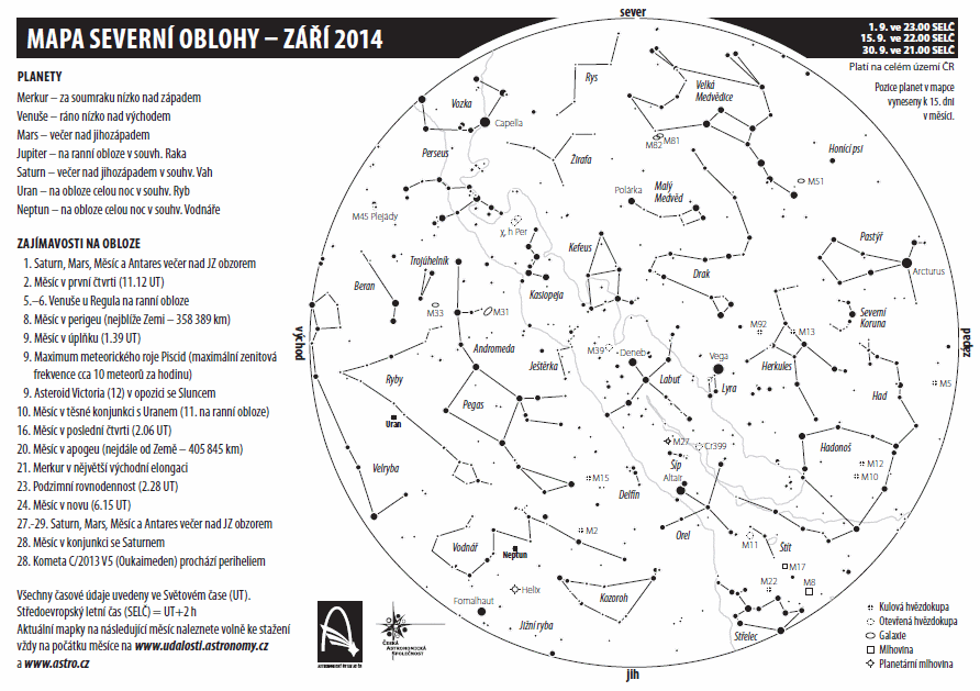 mapa oblohy v září 2014