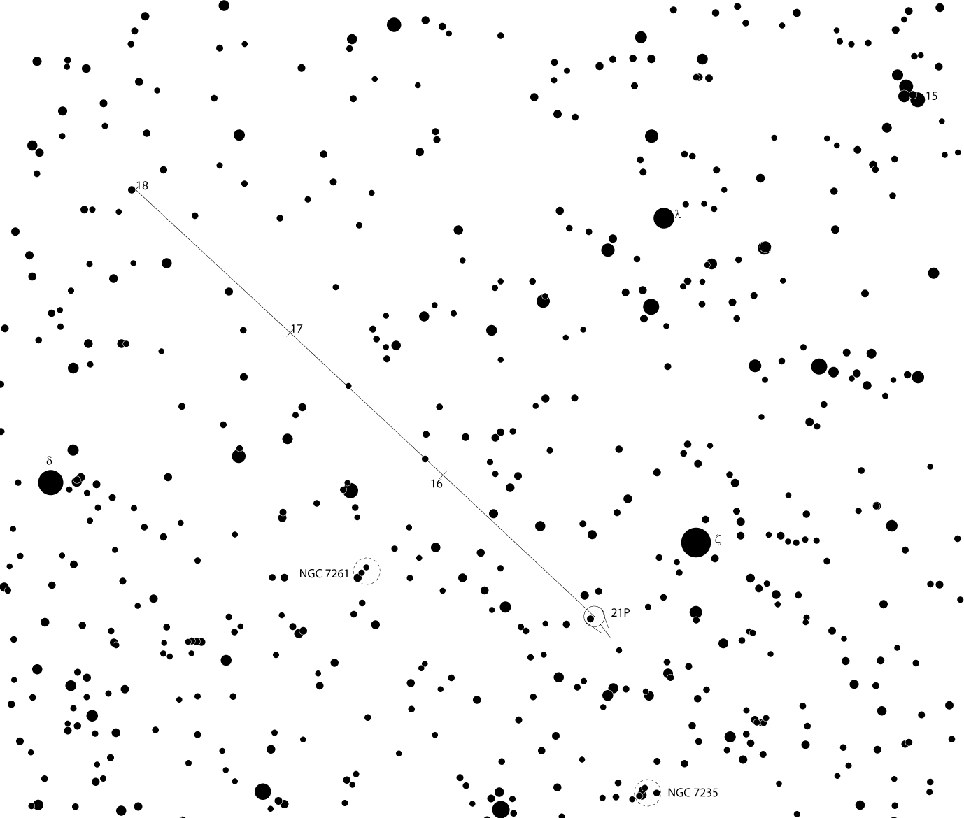Mapka k vyhledání komety 21P