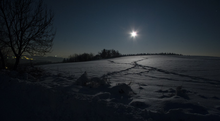 zimní Kopanina při svitu Měsíce