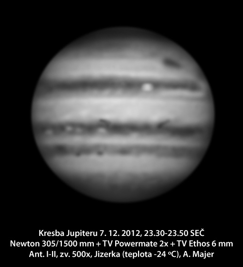 Jupiter 7. 12. pozorovaný na Jizerce a nakreslený Alešem Majerem