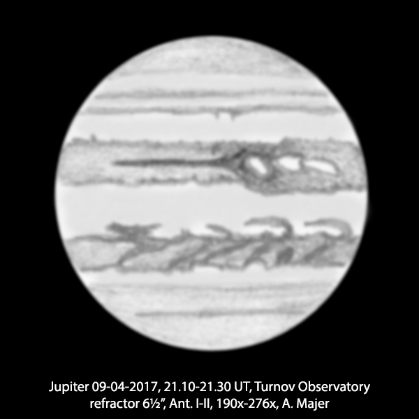 Jupiter 9. 4. 2017 kresba Aleš Majer
