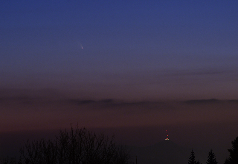 kometa PanSTARRS a Ještěd 14.3.2013