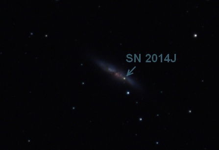 Galaxie M82 se supernovou SN 2014J. Foto: Martin Gembec