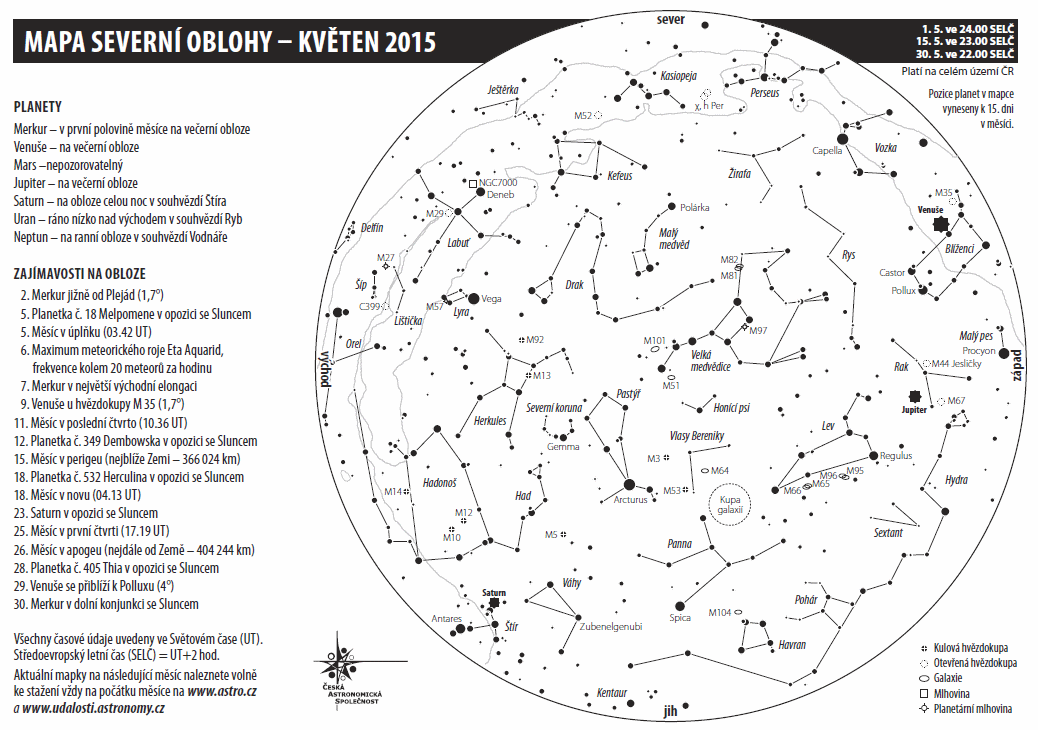 mapa oblohy v květnu 2015