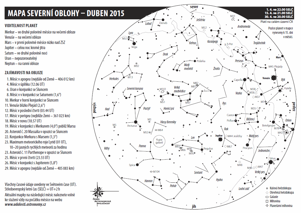 mapa oblohy v dubnu 2015
