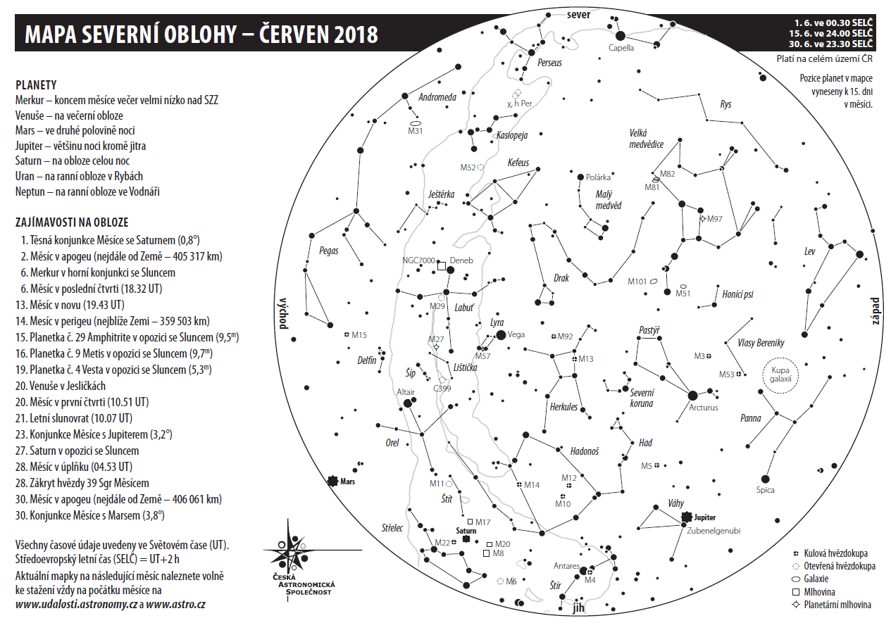 mapka oblohy červen 2018, autor: Aleš Majer