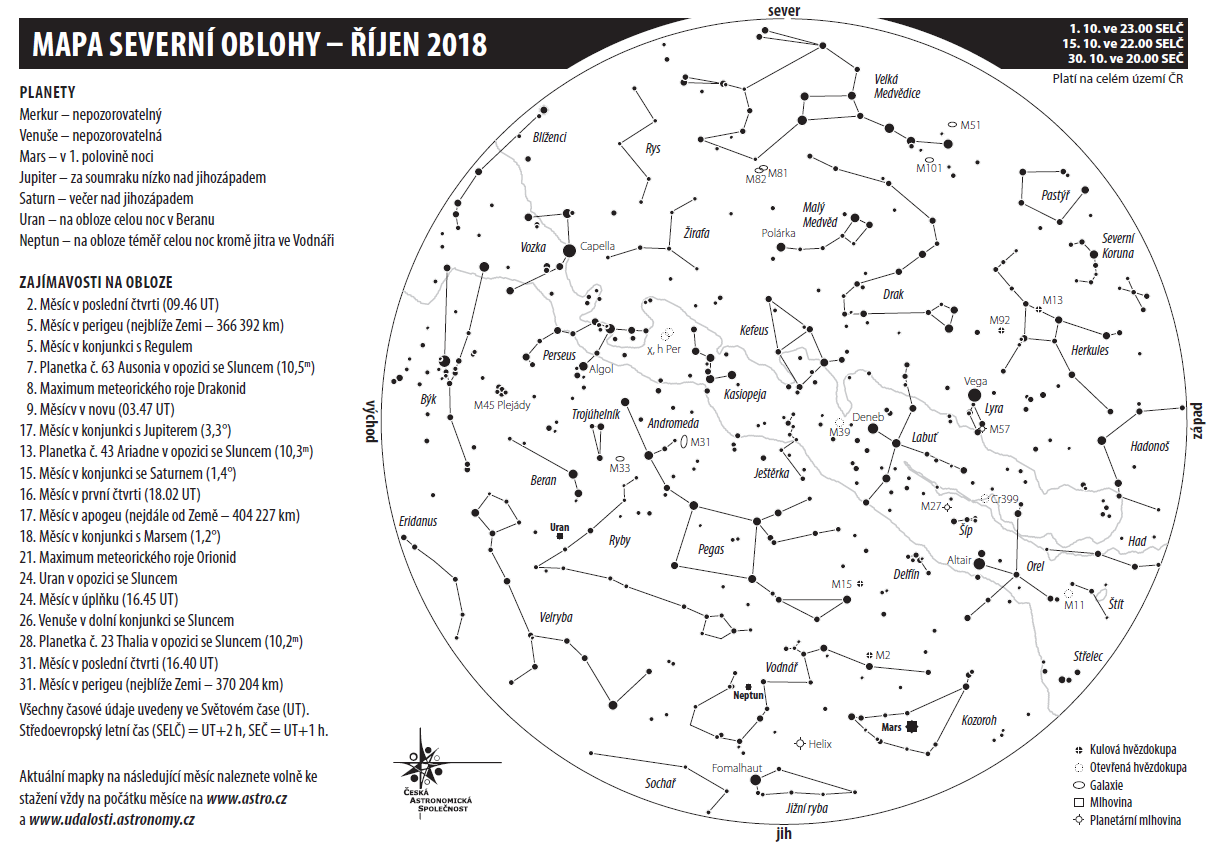 Mapa oblohy v říjnu 2018, Aleš Majer