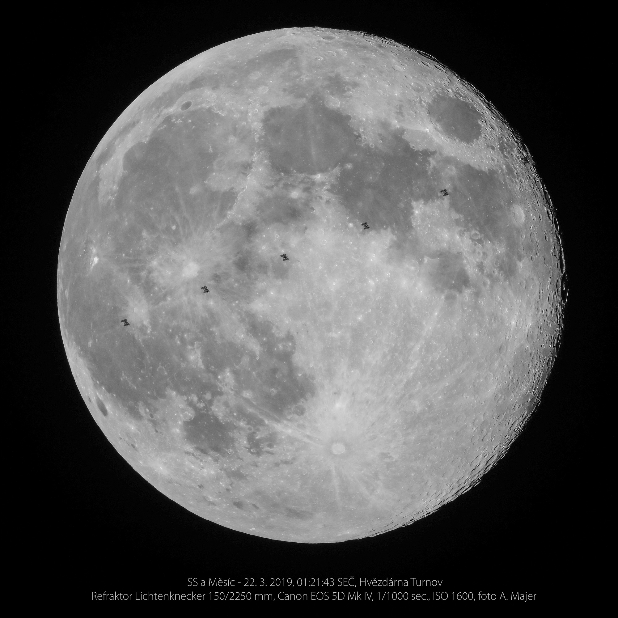 Měsíc a ISS, foto: Aleš Majer