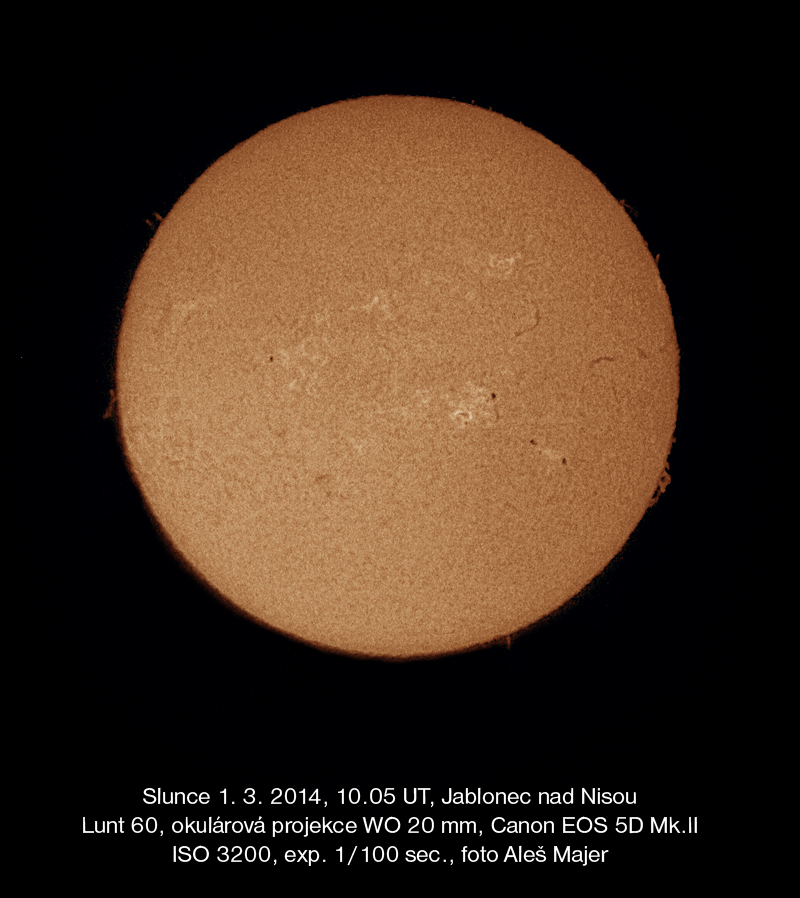 Slunce v h-alfa 1-3-2014, foto Aleš Majer