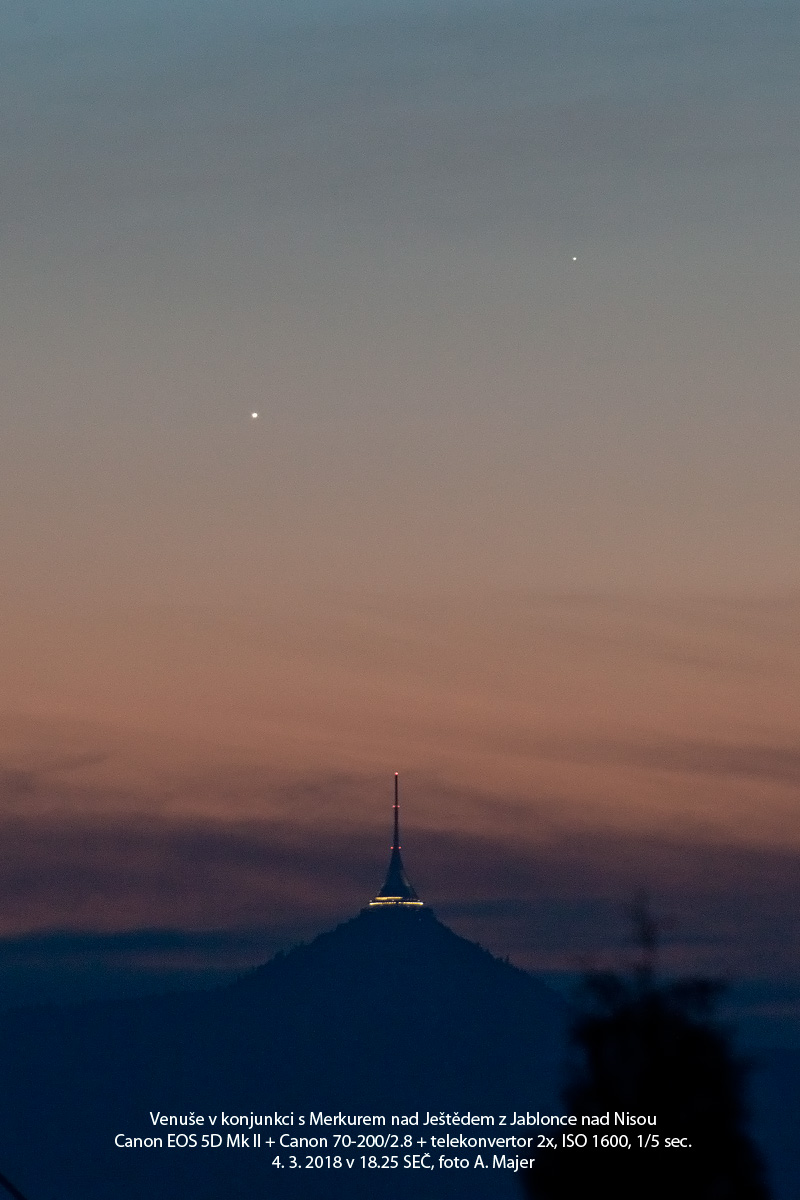 Venuše a Merkur nad Ještědem, fotil Aleš Majer