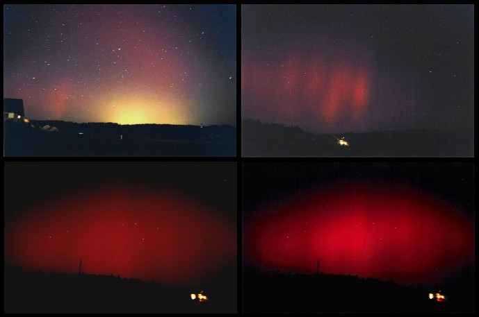 Snímky polární záře exponované Daliborem Hanžlem 1. dubna po půlnoci nedaleko Brna