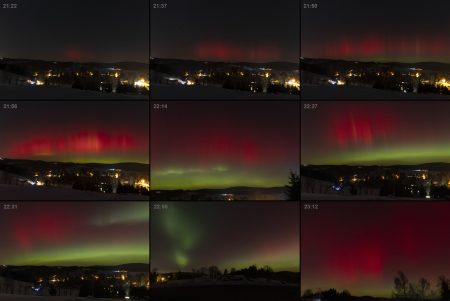 Mozaika fotografií 24mm objektivem Sigma při F2.8 postupně F4.5, 8 s, postupně 1 sekunda, ISO3200.