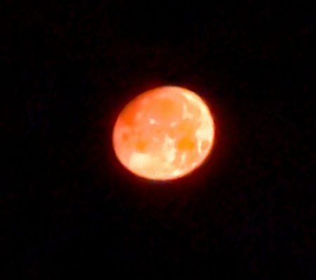 Měsíc 7. 8. 2025 ve 2:18 SELČ mobilem z ruky 15×zoom.